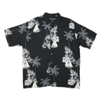 PURITAN Mens Black Plain Hawaiian Shirt M Cotton Blend Short Sleeve Casual