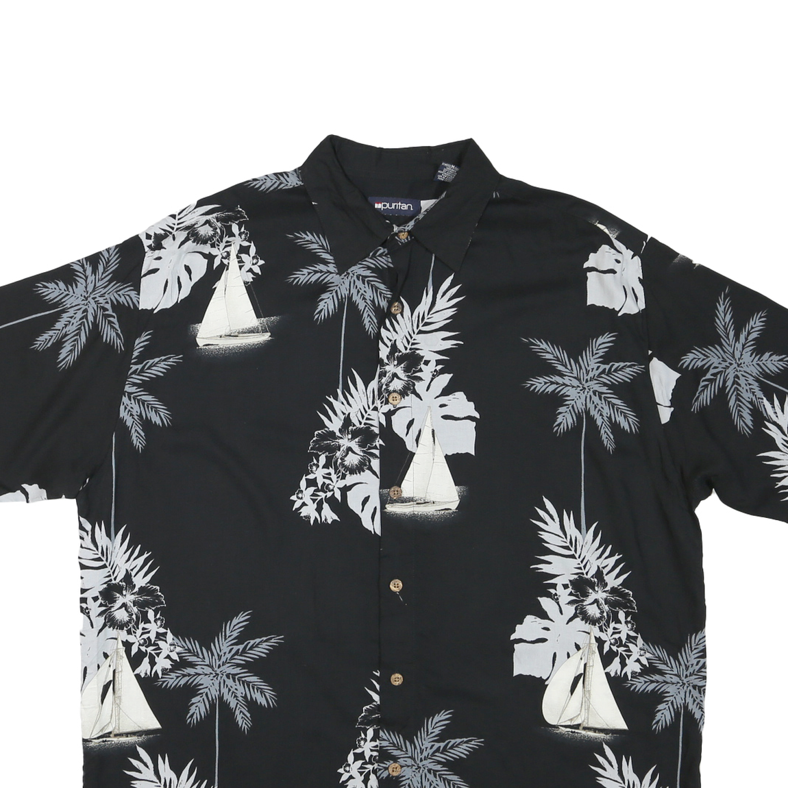 PURITAN Mens Black Plain Hawaiian Shirt M Cotton Blend Short Sleeve Casual