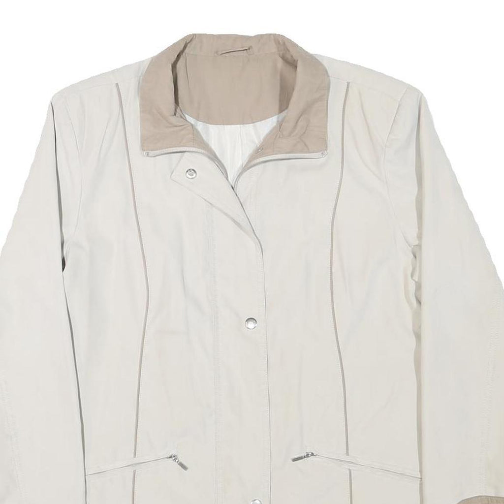 Womens Beige & Cream Zip Jacket M Polyester Blend Plain Long Sleeve Casual