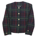 KASPAR Womens Navy & Green Tartan Wool Blend Button Jacket S Woven Classic
