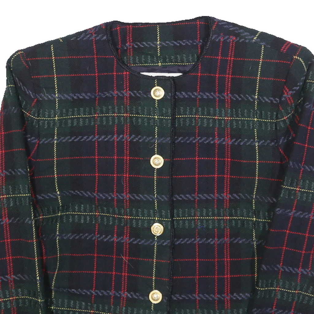 KASPAR Womens Navy & Green Tartan Wool Blend Button Jacket S Woven Classic