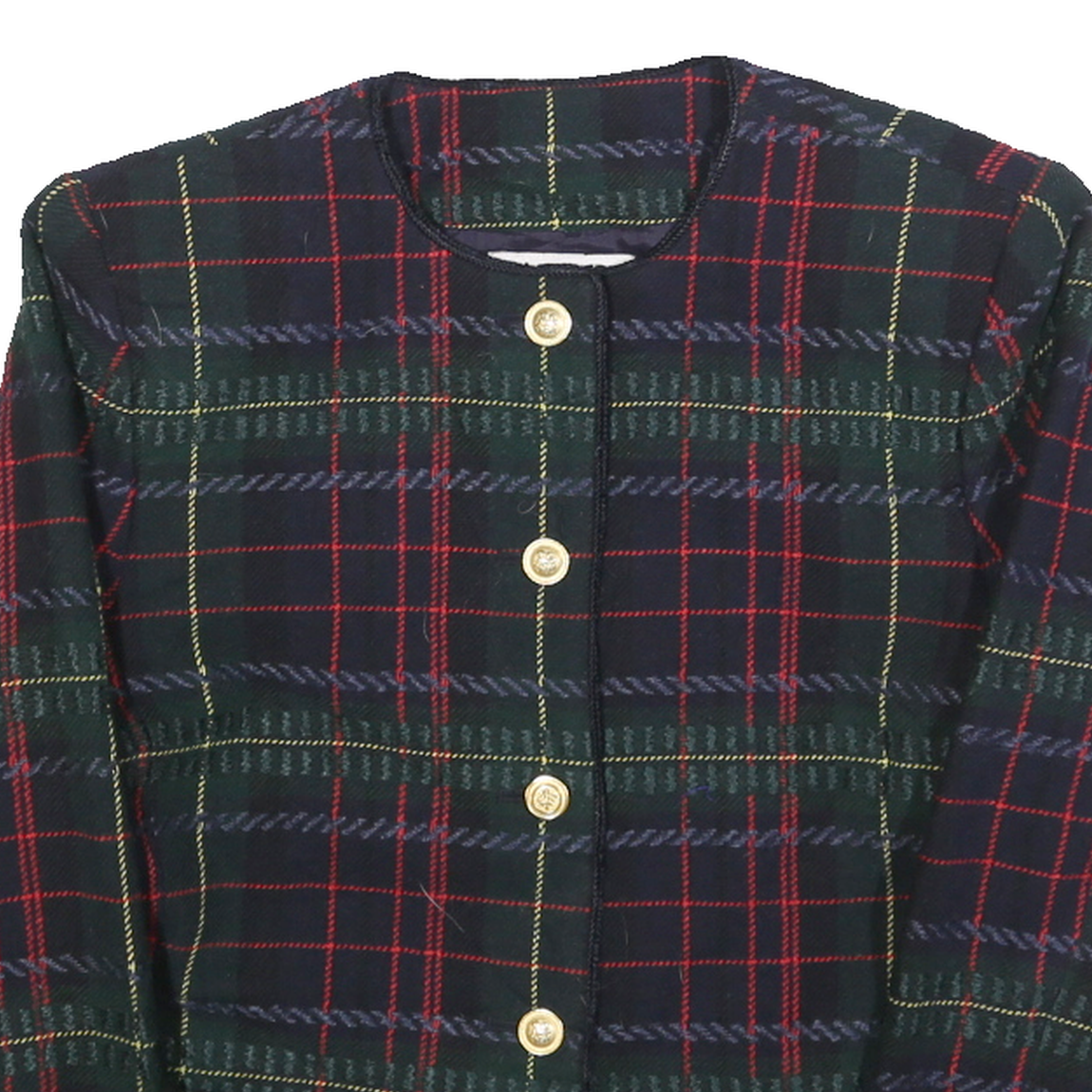 KASPAR Womens Navy & Green Tartan Wool Blend Button Jacket S Woven Classic
