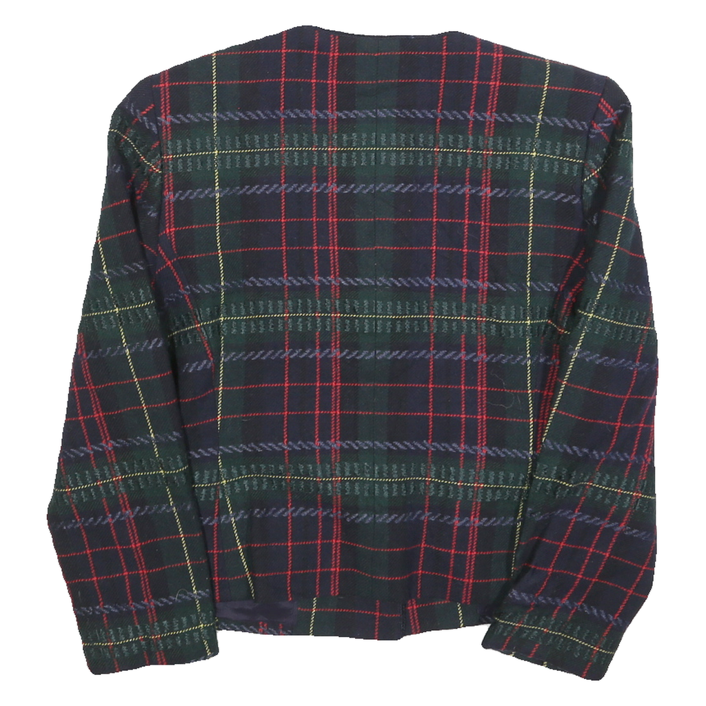 KASPAR Womens Navy & Green Tartan Wool Blend Button Jacket S Woven Classic