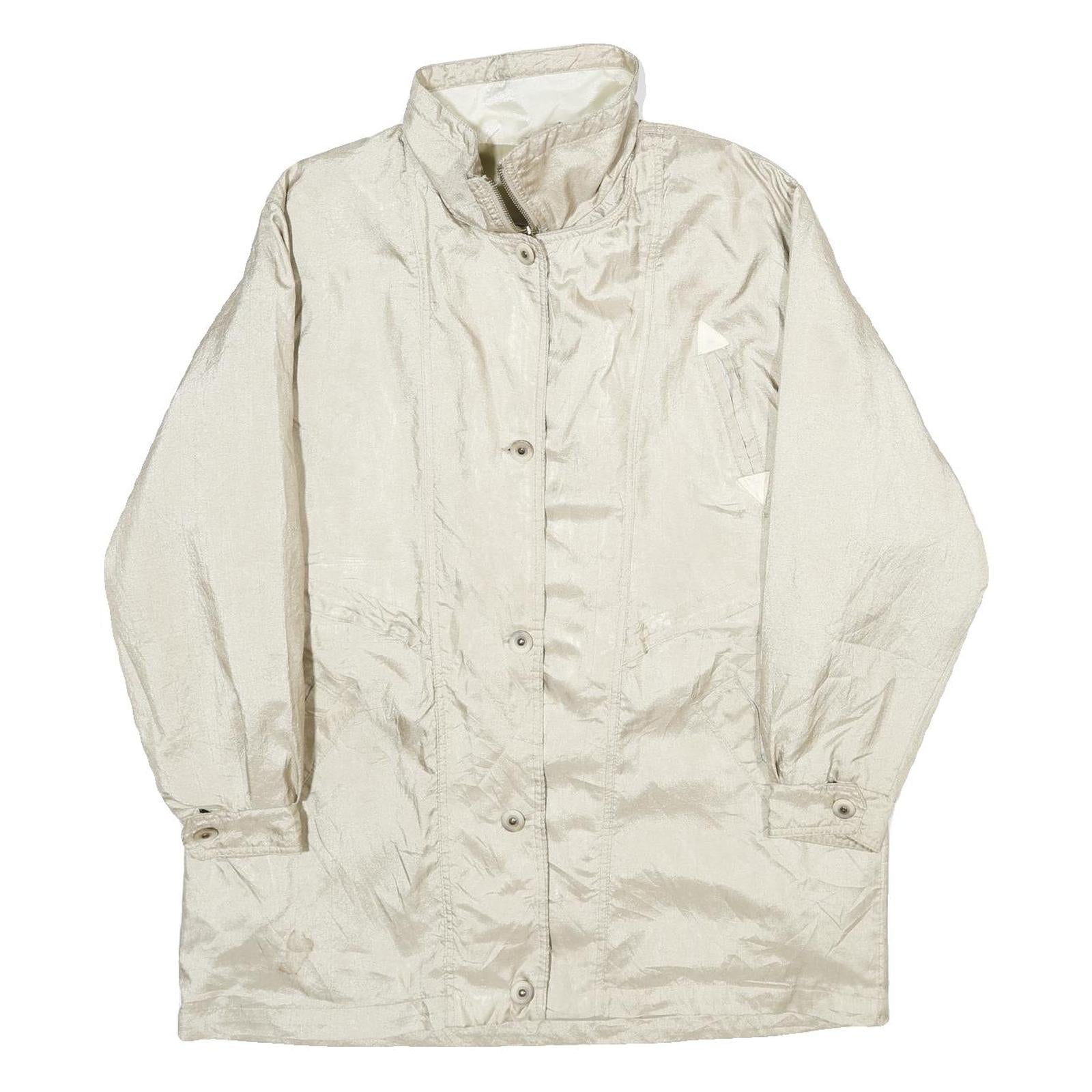 CURRENT SEEN Womens Cream Zip Jacket L Polyester Plain Lightweight Stylish