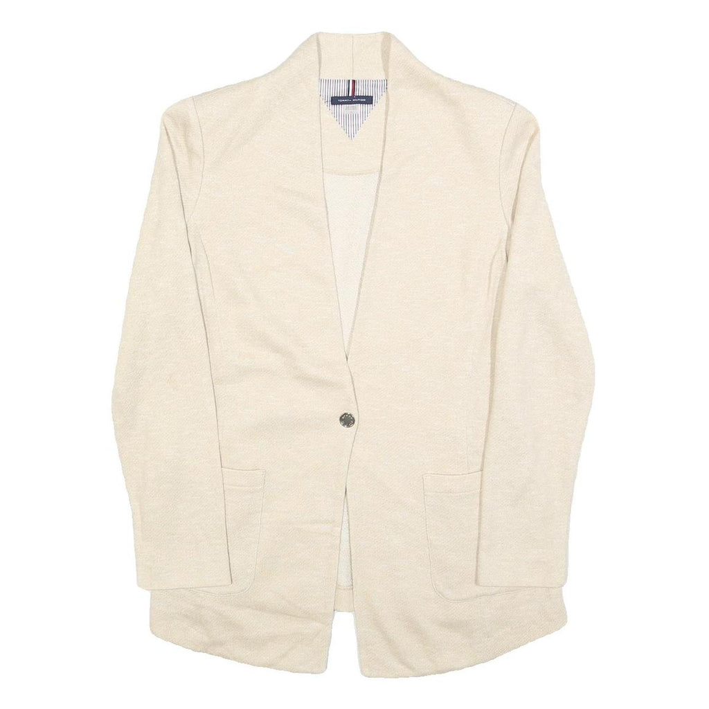 TOMMY HILFIGER Womens Cream Plain Cardigan Button Up Regular Size M Cotton Blend