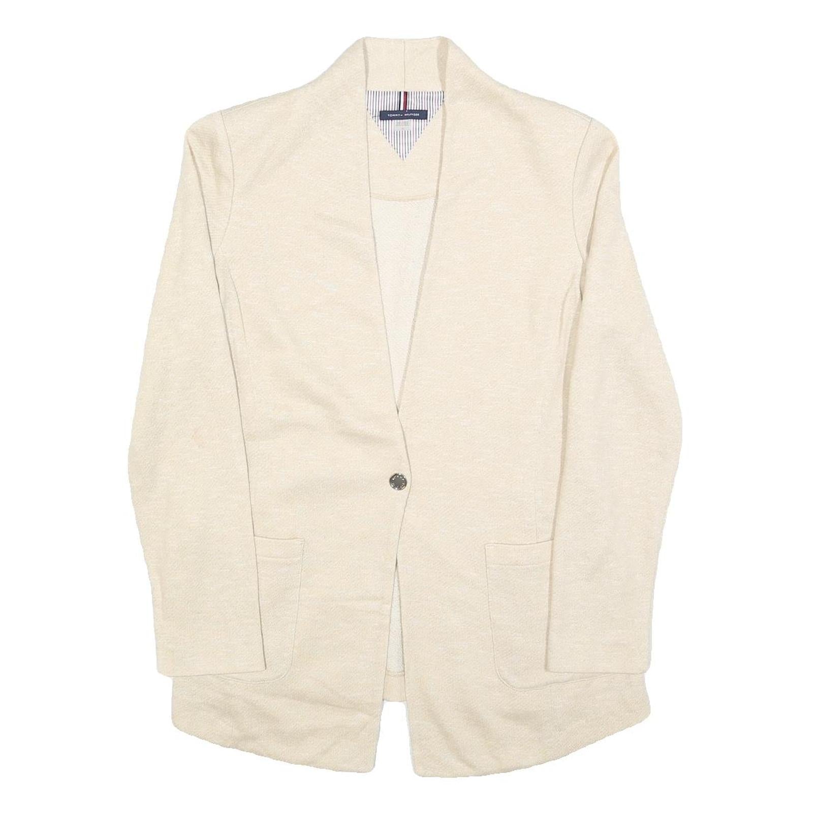 TOMMY HILFIGER Womens Cream Plain Cardigan Button Up Regular Size M Cotton Blend