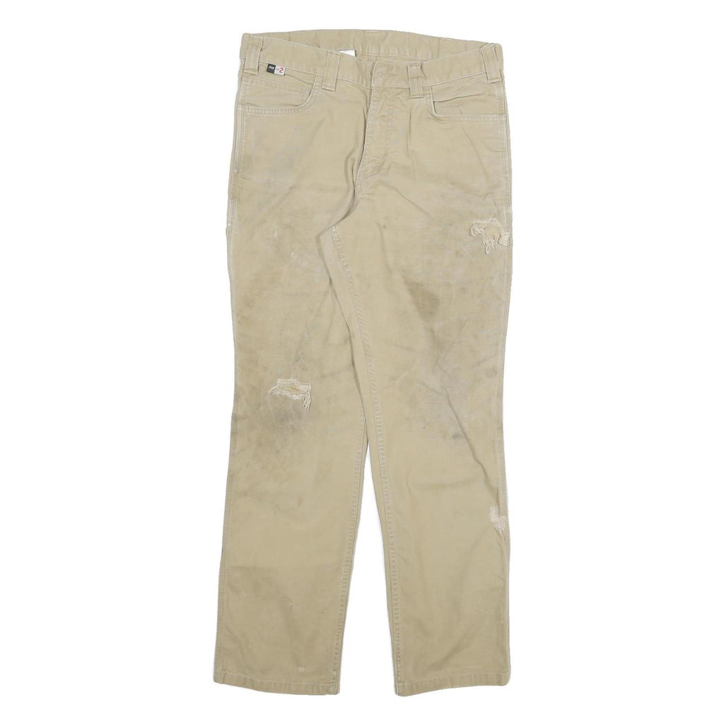 CARHARTT Mens Regular Fit Beige Cotton Blend Trousers W30 L30 Workwear Zip