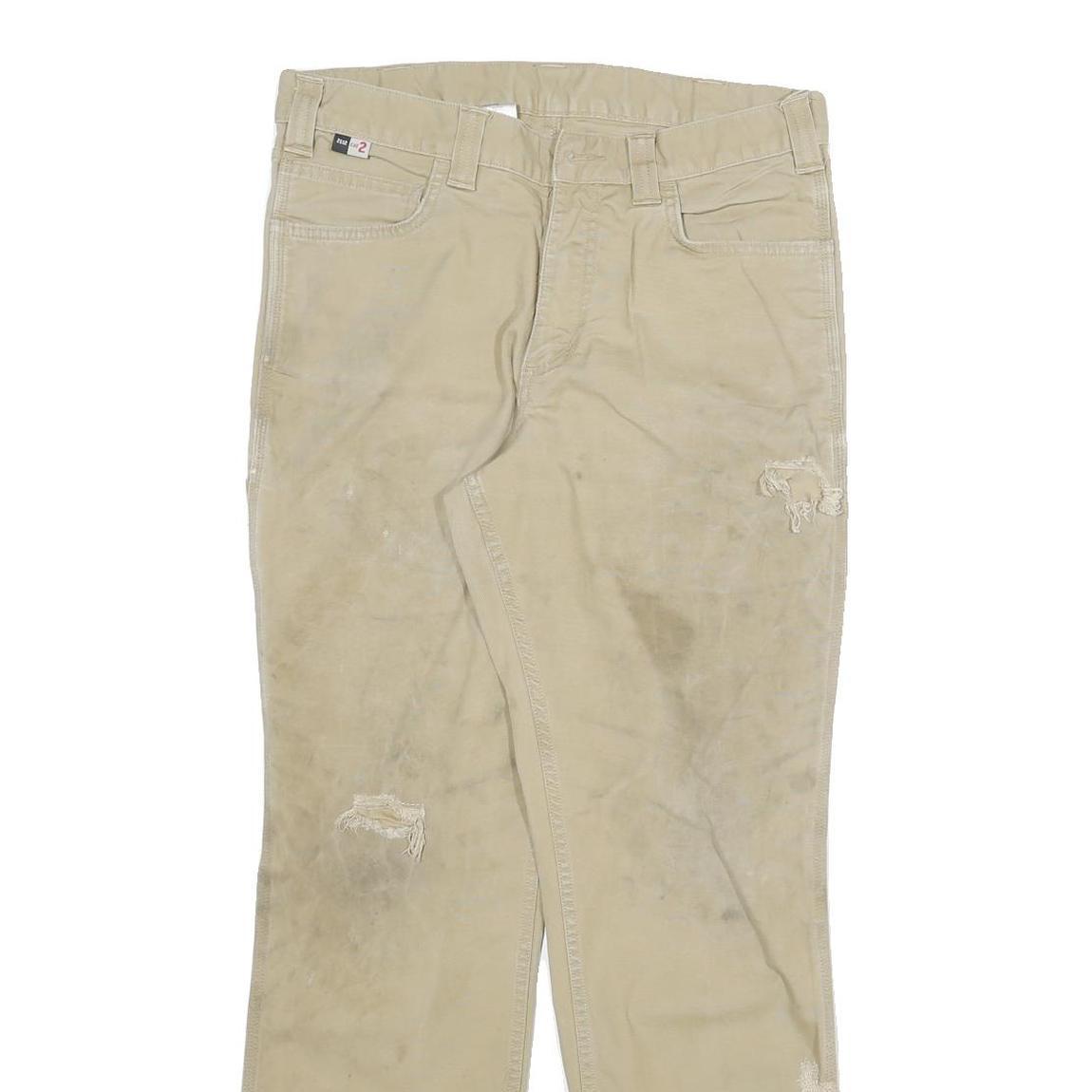 CARHARTT Mens Regular Fit Beige Cotton Blend Trousers W30 L30 Workwear Zip