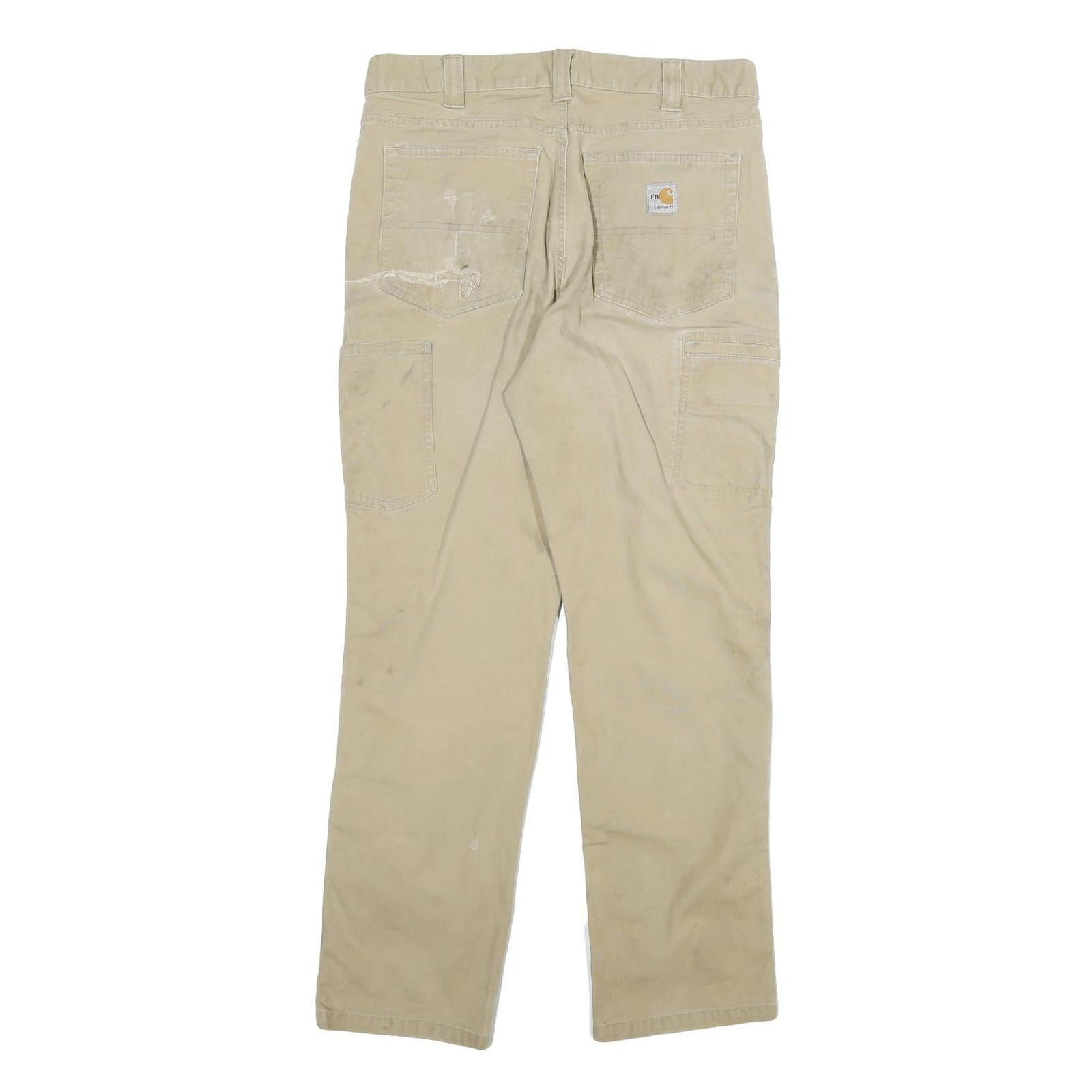 CARHARTT Mens Regular Fit Beige Cotton Blend Trousers W30 L30 Workwear Zip