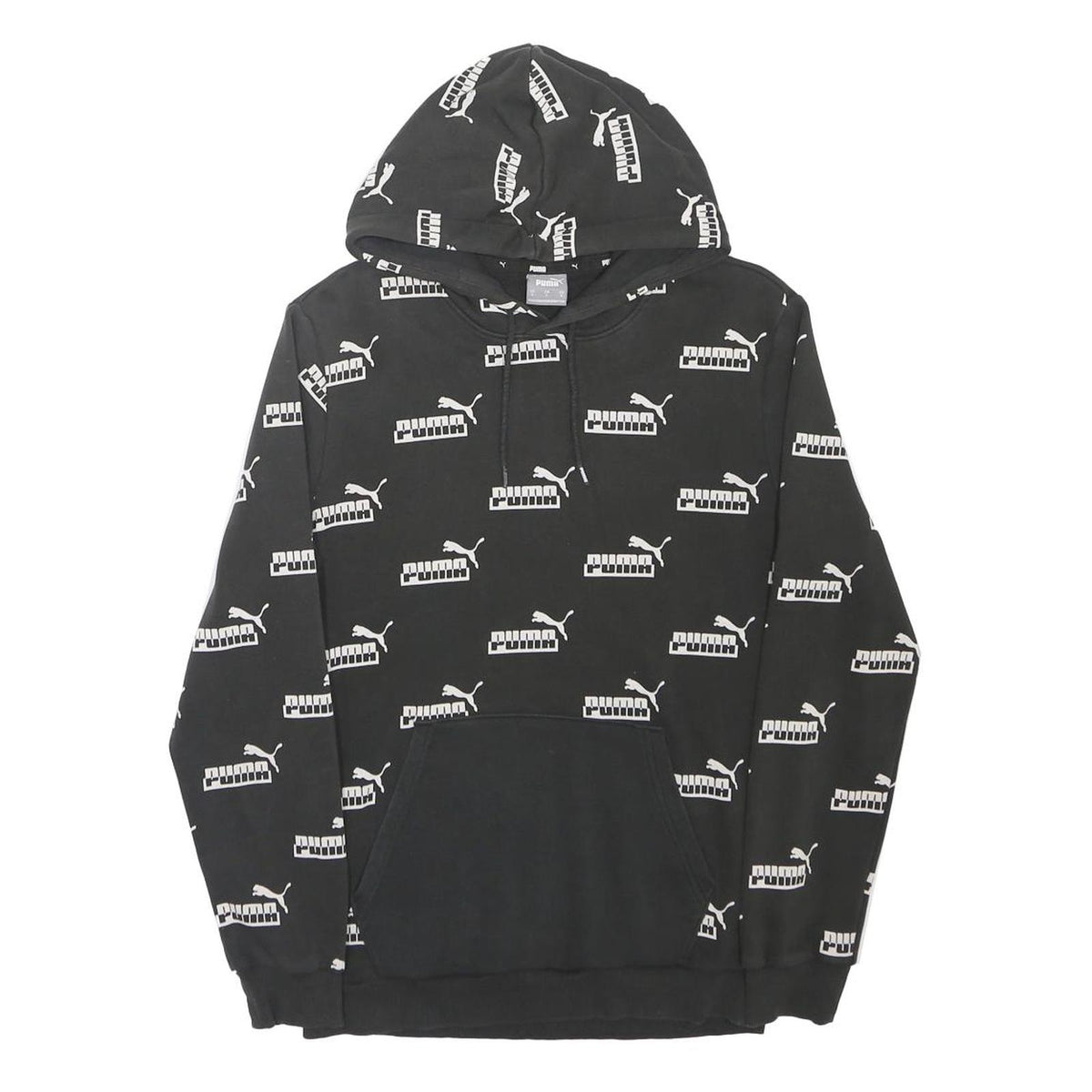 PUMA Mens Black Hoodie S Cotton Blend Logo Print Pullover Drawstring Hooded