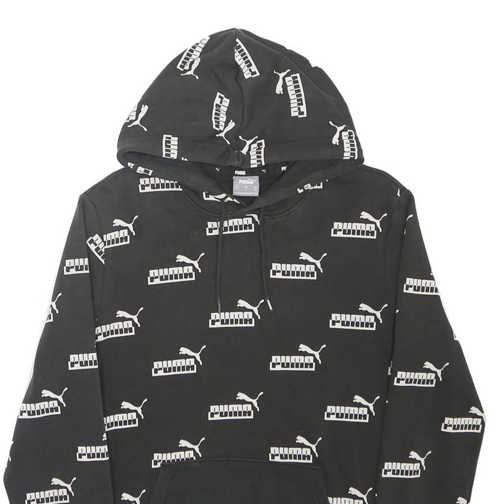 PUMA Mens Black Hoodie S Cotton Blend Logo Print Pullover Drawstring Hooded