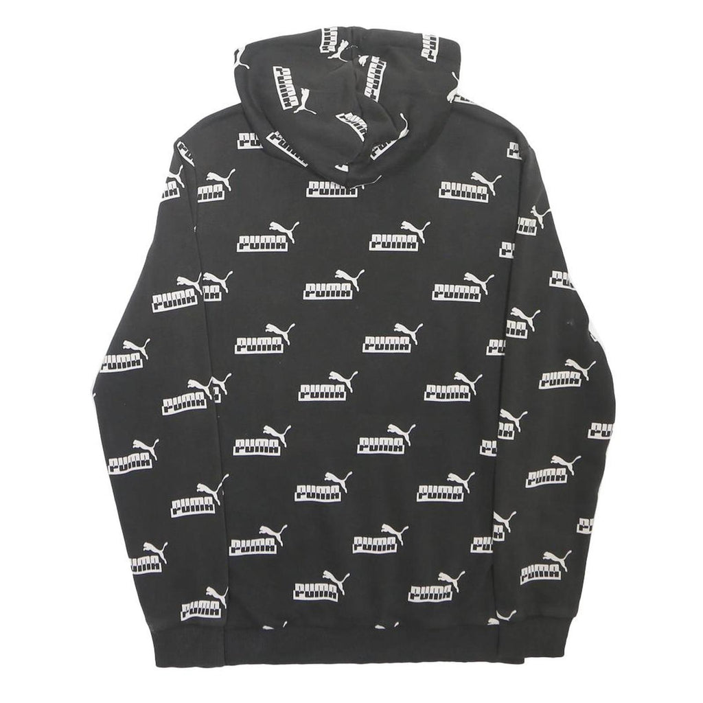 PUMA Mens Black Hoodie S Cotton Blend Logo Print Pullover Drawstring Hooded