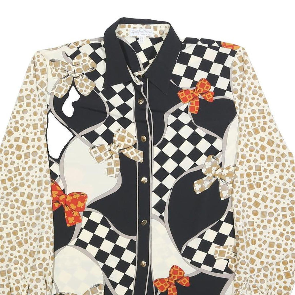 MANIO FUCCI CELIO Womens Black Cream Bow Print Shirt Long Sleeve Collared L
