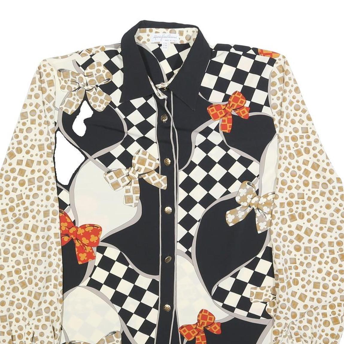 MANIO FUCCI CELIO Womens Black Cream Bow Print Shirt Long Sleeve Collared L