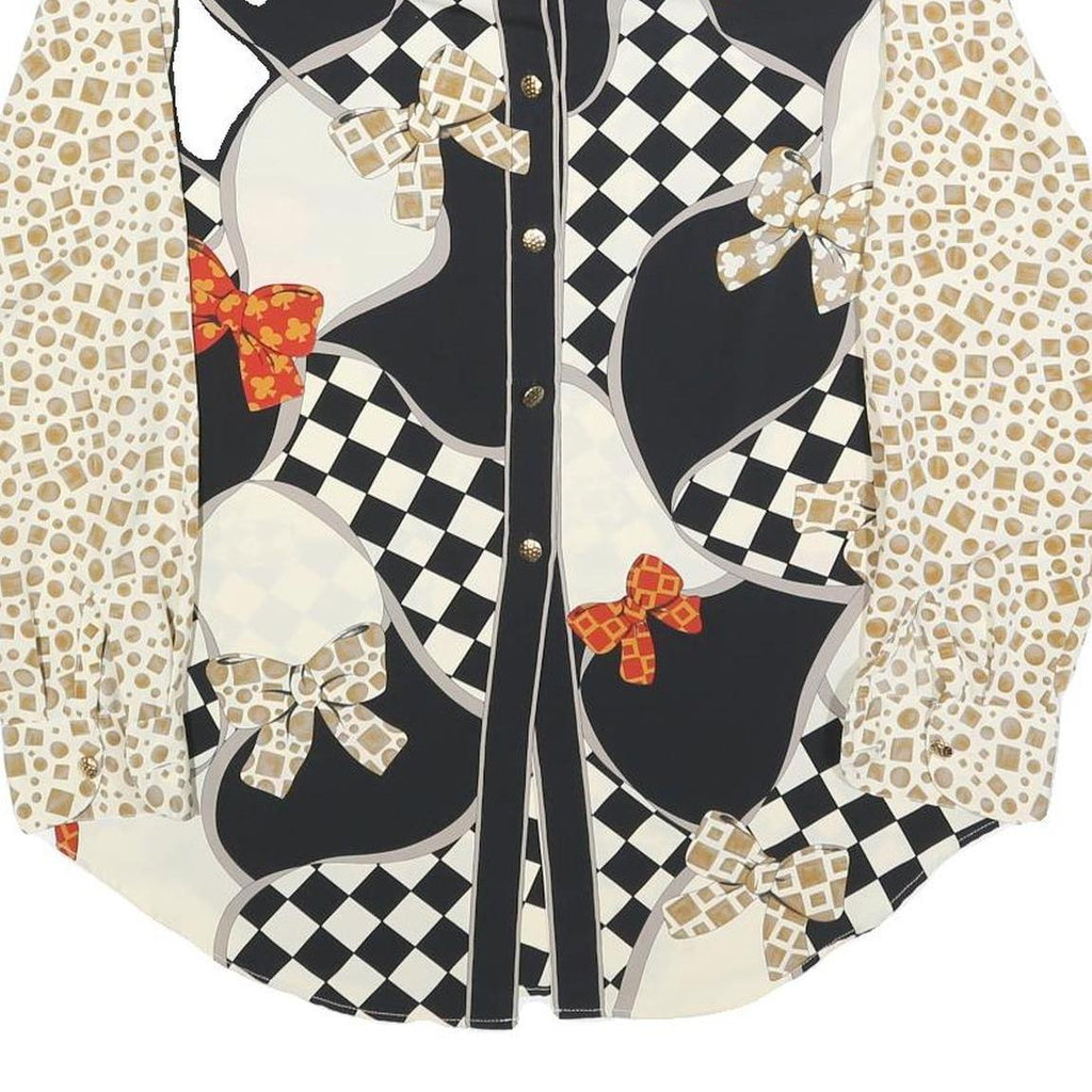 MANIO FUCCI CELIO Womens Black Cream Bow Print Shirt Long Sleeve Collared L