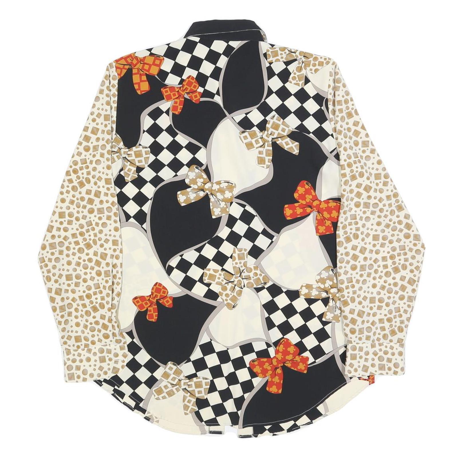 MANIO FUCCI CELIO Womens Black Cream Bow Print Shirt Long Sleeve Collared L