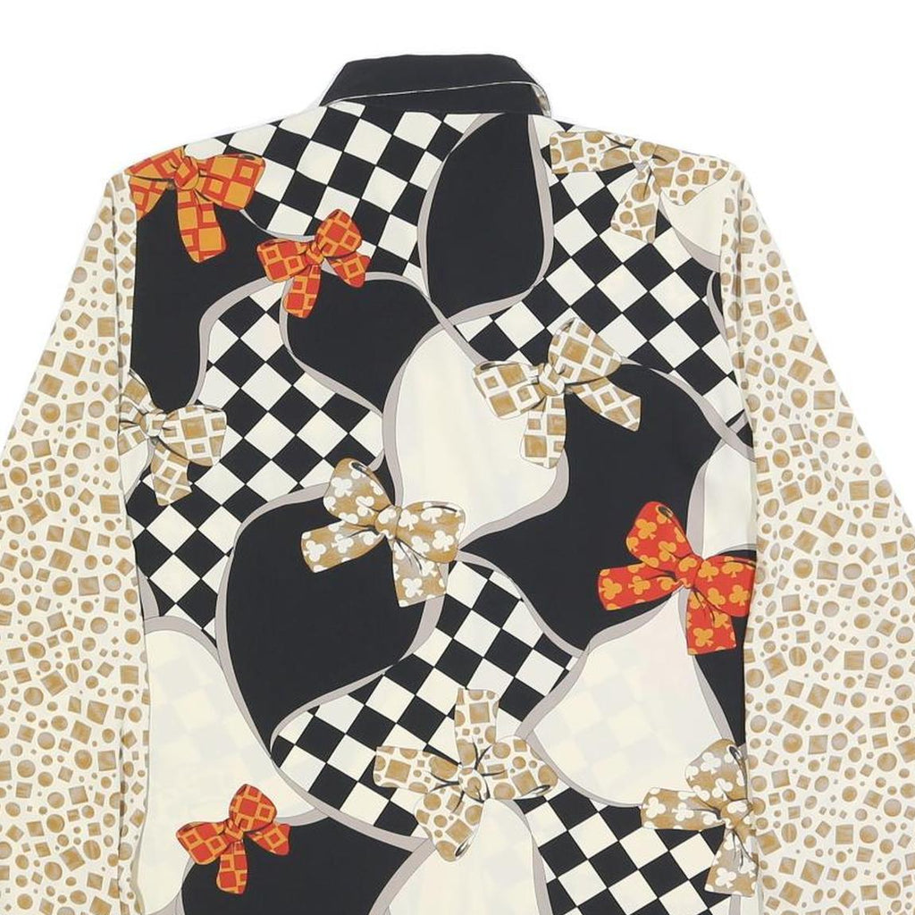 MANIO FUCCI CELIO Womens Black Cream Bow Print Shirt Long Sleeve Collared L