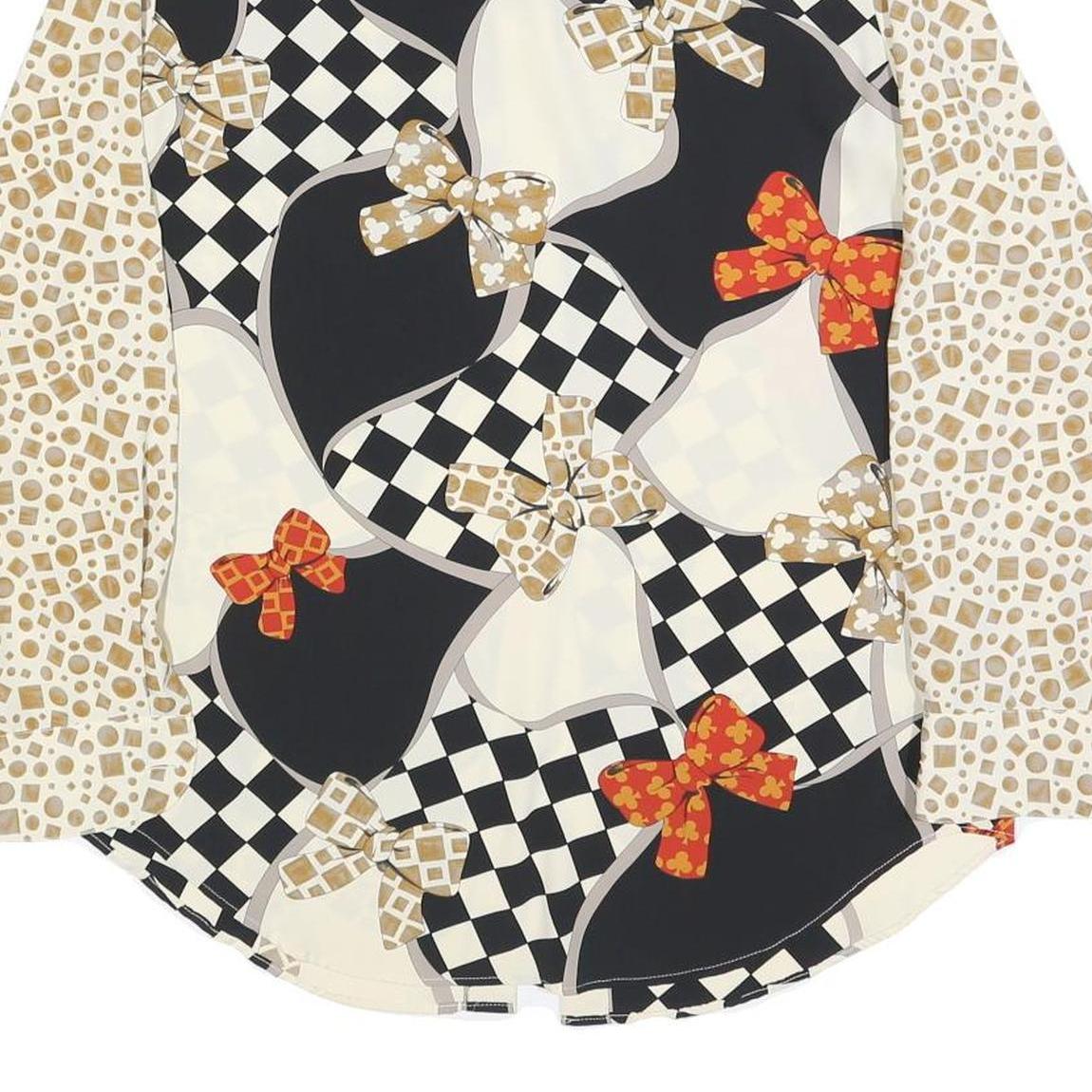 MANIO FUCCI CELIO Womens Black Cream Bow Print Shirt Long Sleeve Collared L