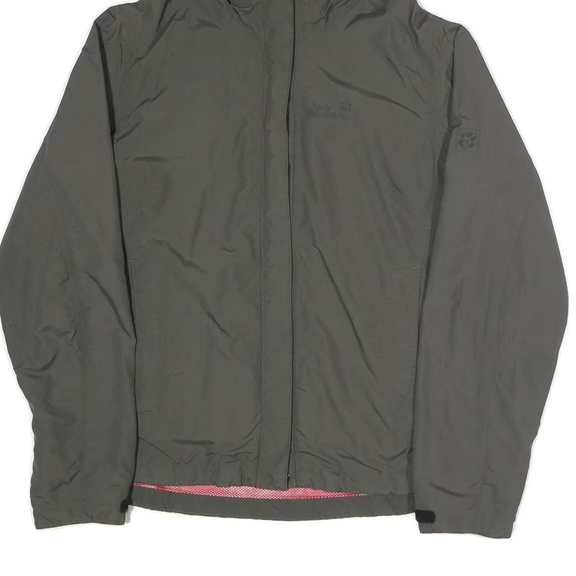 JACK WOLFSKIN Womens Grey Outdoor Jacket UK 16 Polyester Blend Zip Hooded Plain