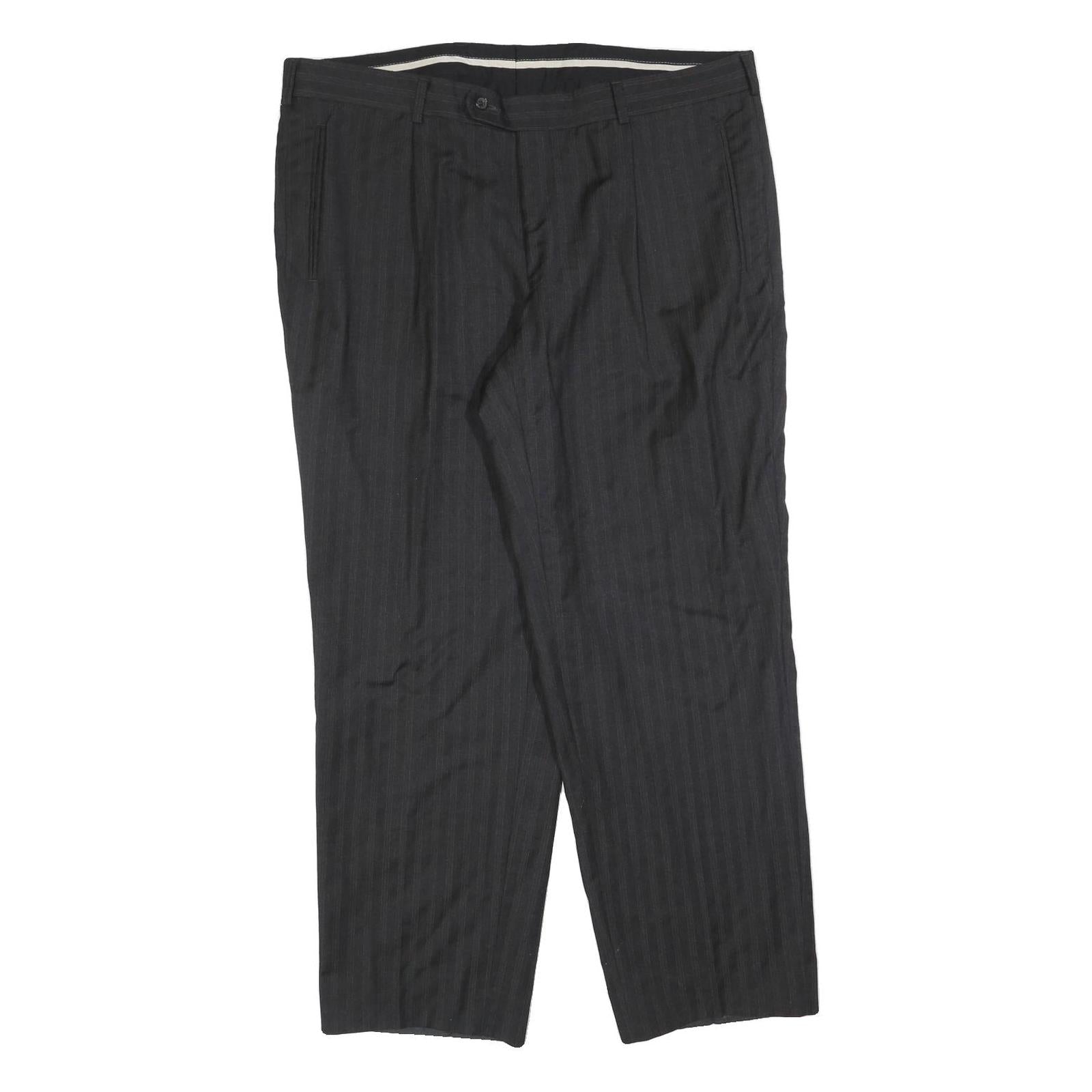Mens Wool Grey Regular Straight Trousers W40 L30 Formal Workwear Zip Closure