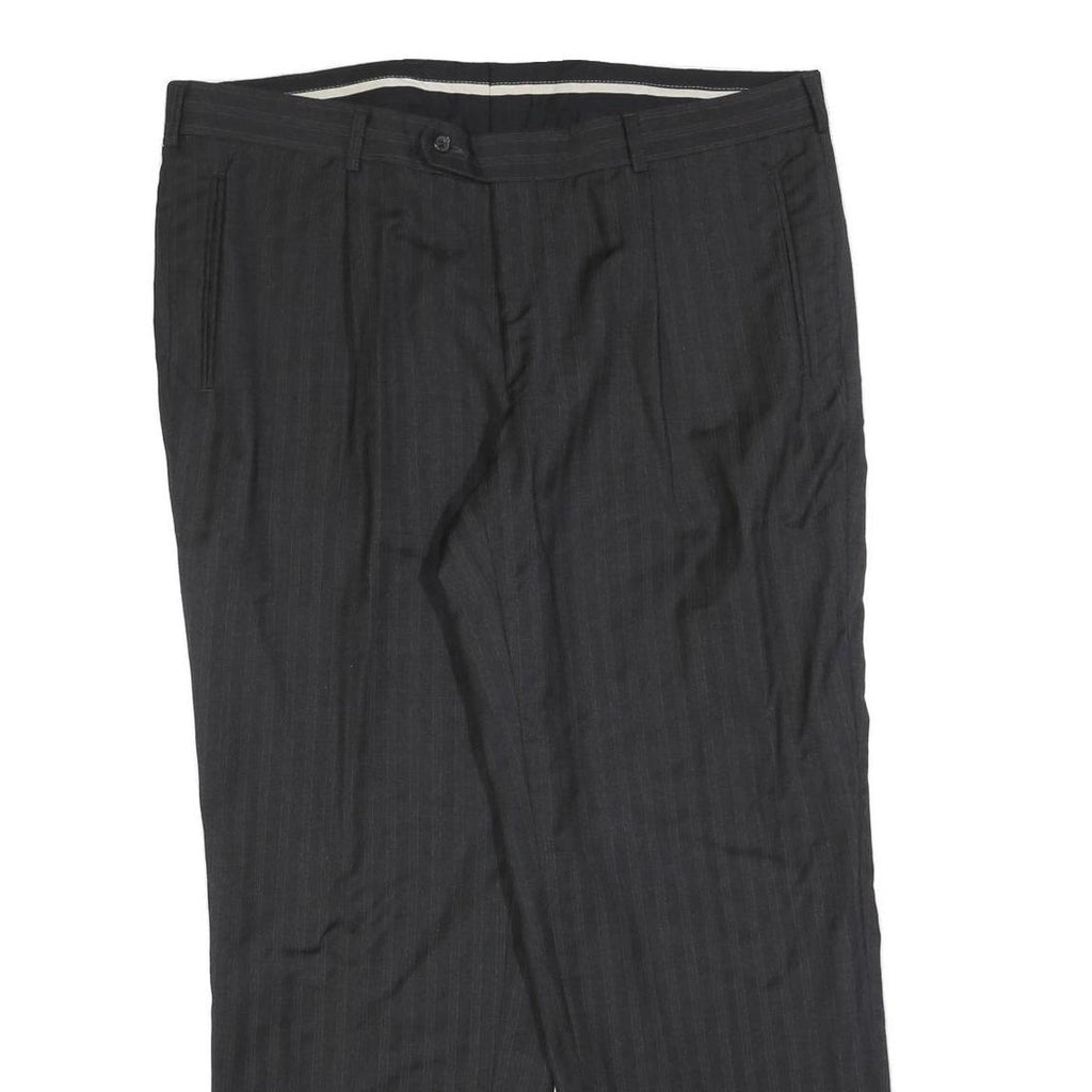 Mens Wool Grey Regular Straight Trousers W40 L30 Formal Workwear Zip Closure