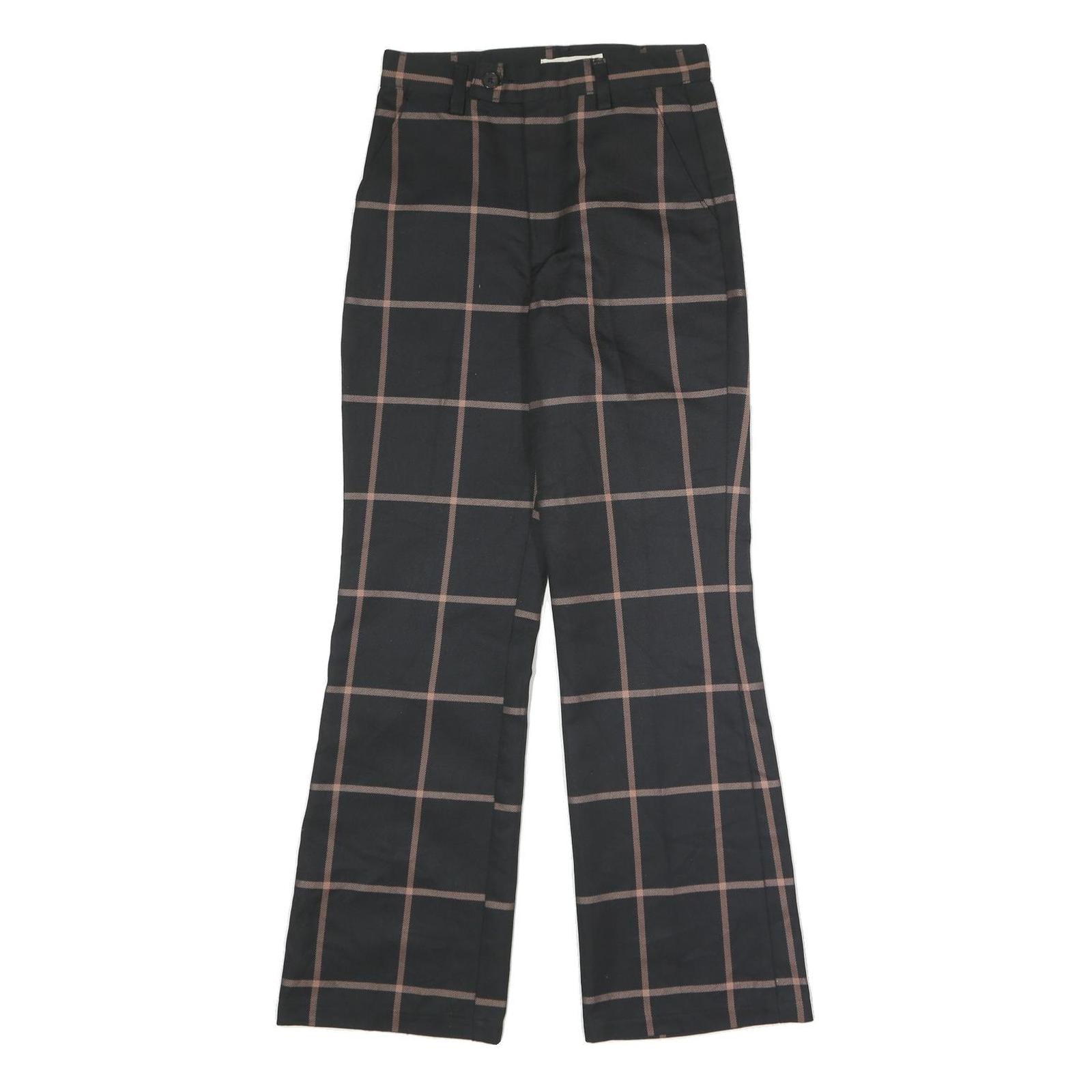 LEVI'S Womens Wool Blend Black & Brown Check Relaxed Straight Trousers W26 L28