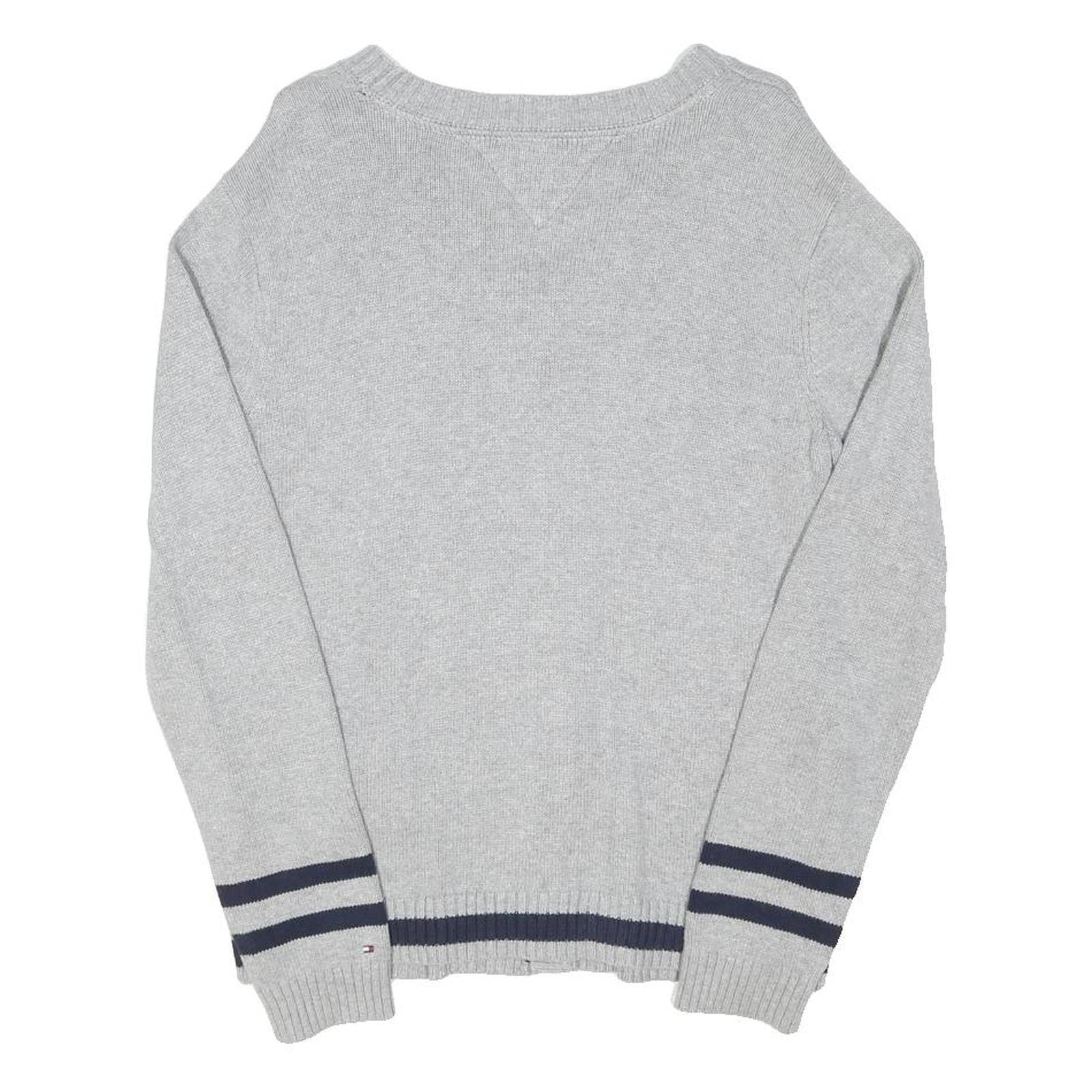 TOMMY HILFIGER Womens Grey Blue Argyle Pattern Button Up Cable Knit Uk 18 Jumper