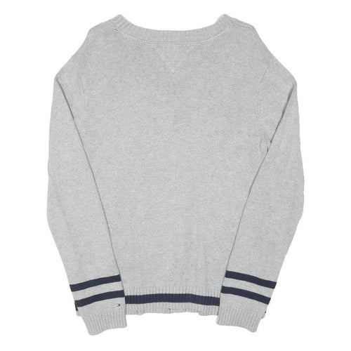 TOMMY HILFIGER Womens Grey Blue Argyle Pattern Button Up Cable Knit Uk 18 Jumper