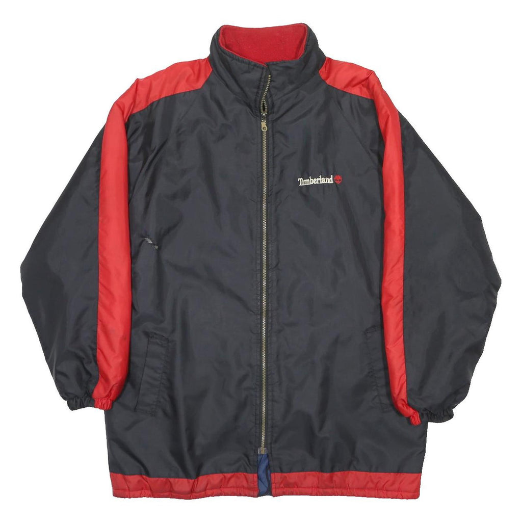 TIMBERLAND Mens Black & Red Zip Jacket XL Nylon Weathergear Logo Windbreaker