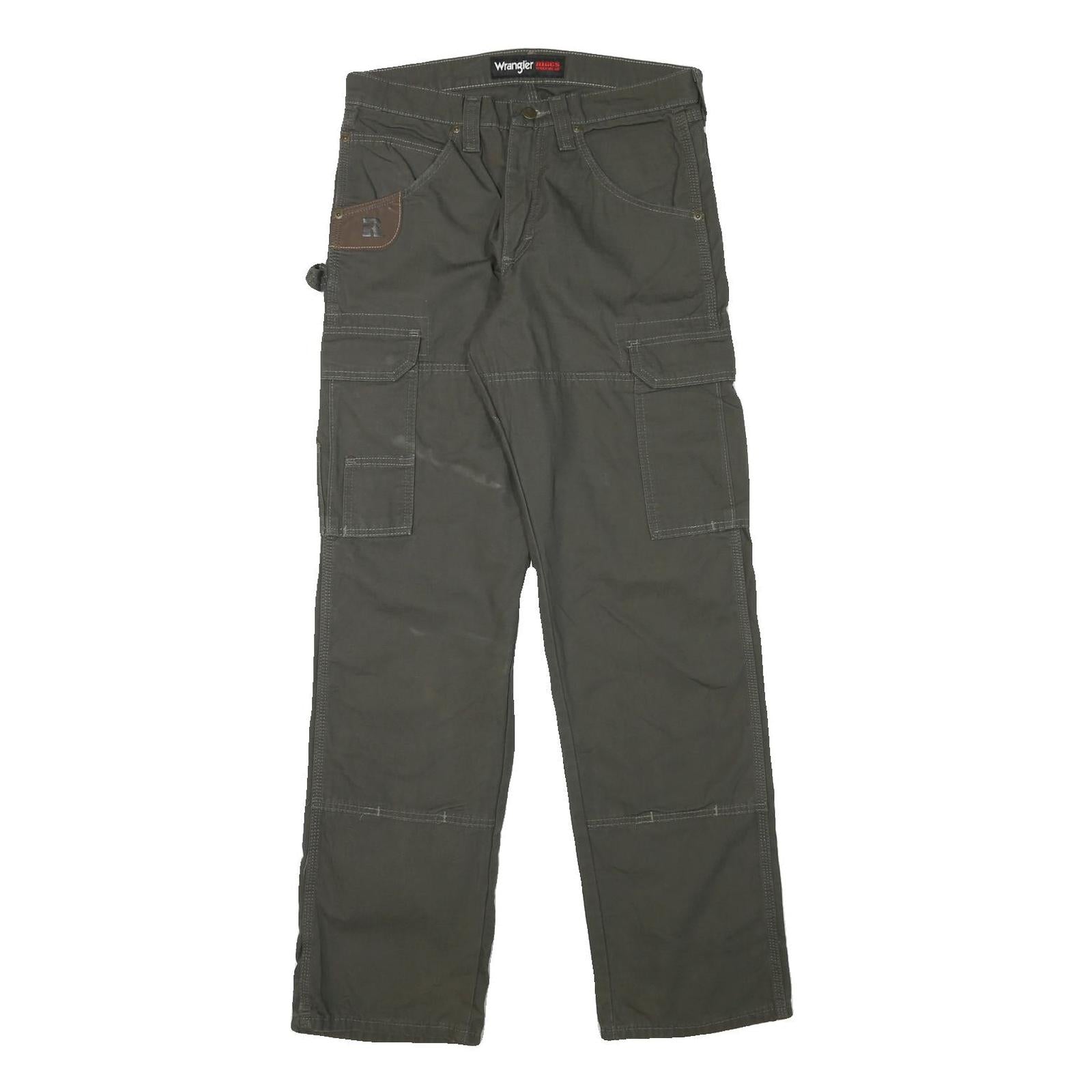 WRANGLER Mens Cotton Blend Grey Cargo Workwear Regular Fit Trousers W30 L33