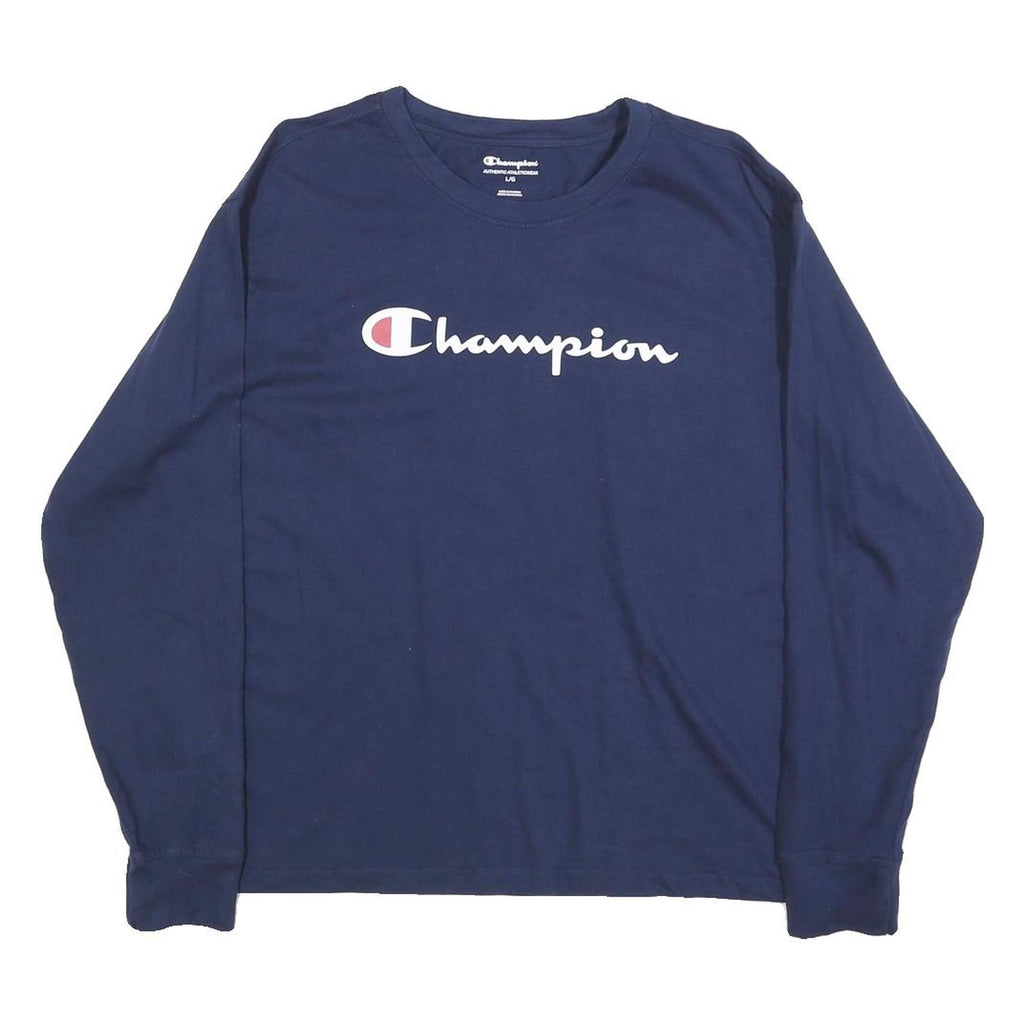 CHAMPION Mens Navy Blue Long Sleeve Crew Neck Graphic T-Shirt L