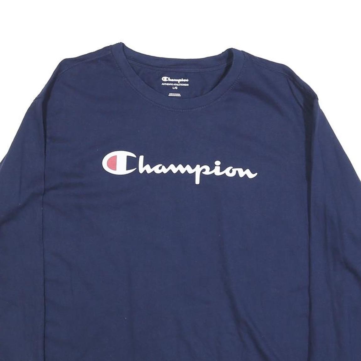 CHAMPION Mens Navy Blue Long Sleeve Crew Neck Graphic T-Shirt L