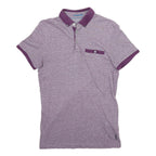 TED BAKER Mens Purple Polo Shirt Short Sleeve Geometric Print S Button Collar