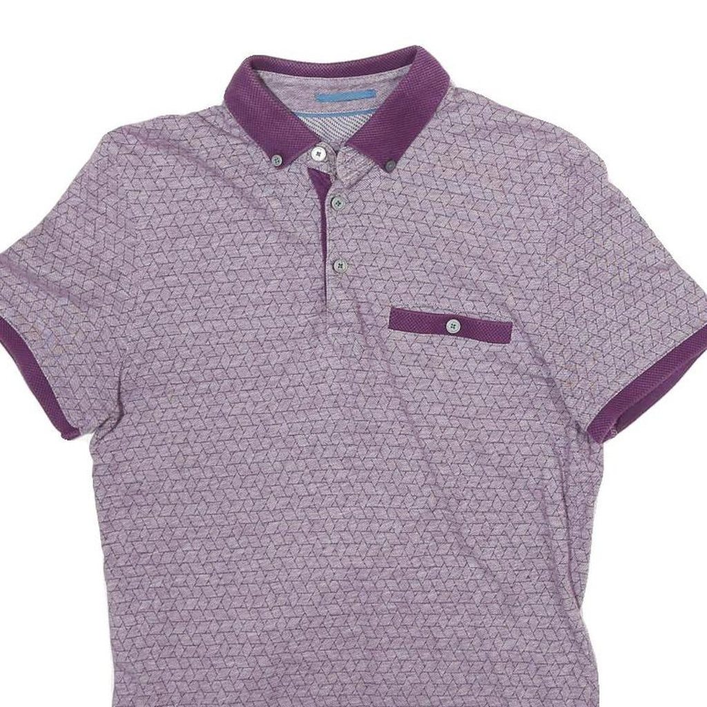 TED BAKER Mens Purple Polo Shirt Short Sleeve Geometric Print S Button Collar