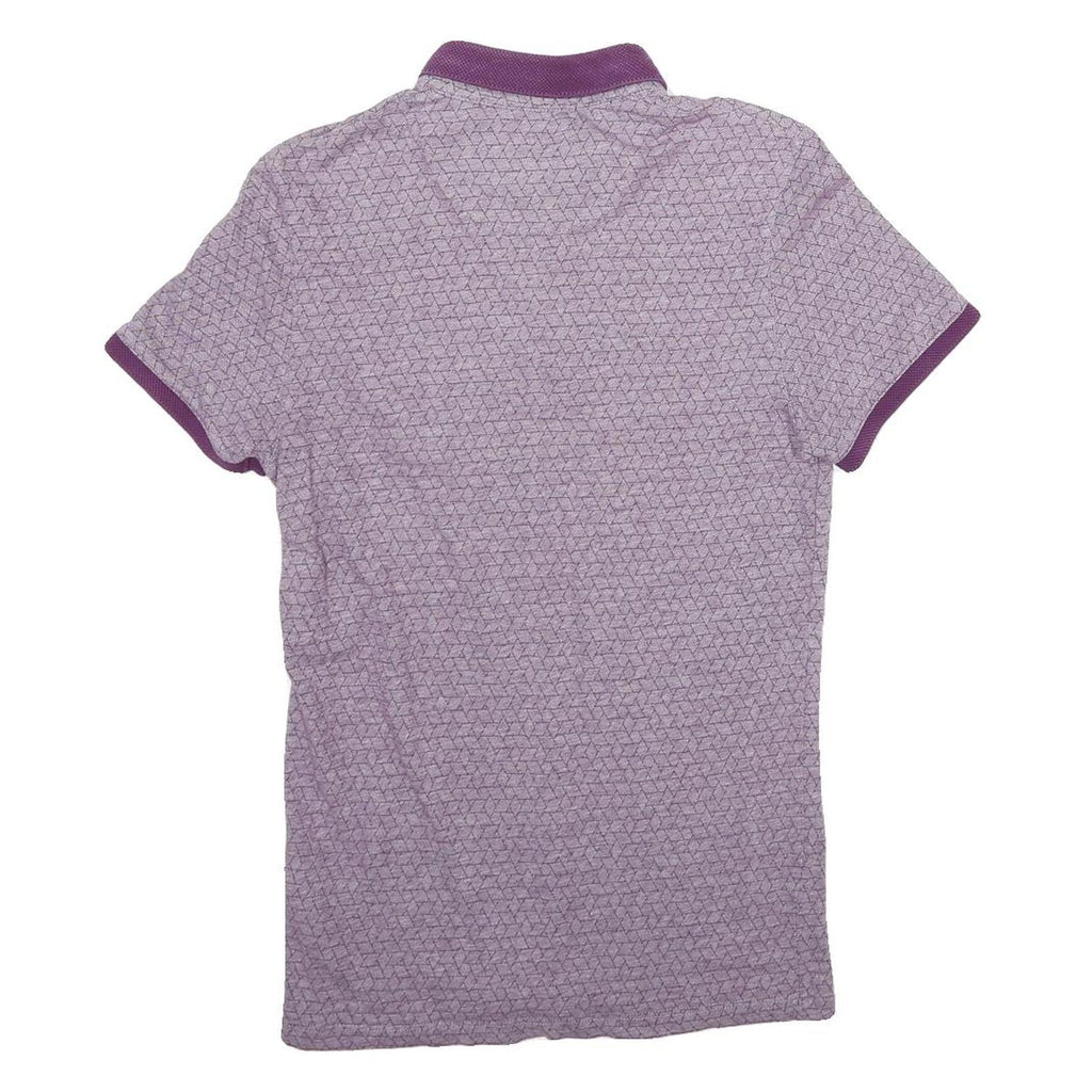 TED BAKER Mens Purple Polo Shirt Short Sleeve Geometric Print S Button Collar