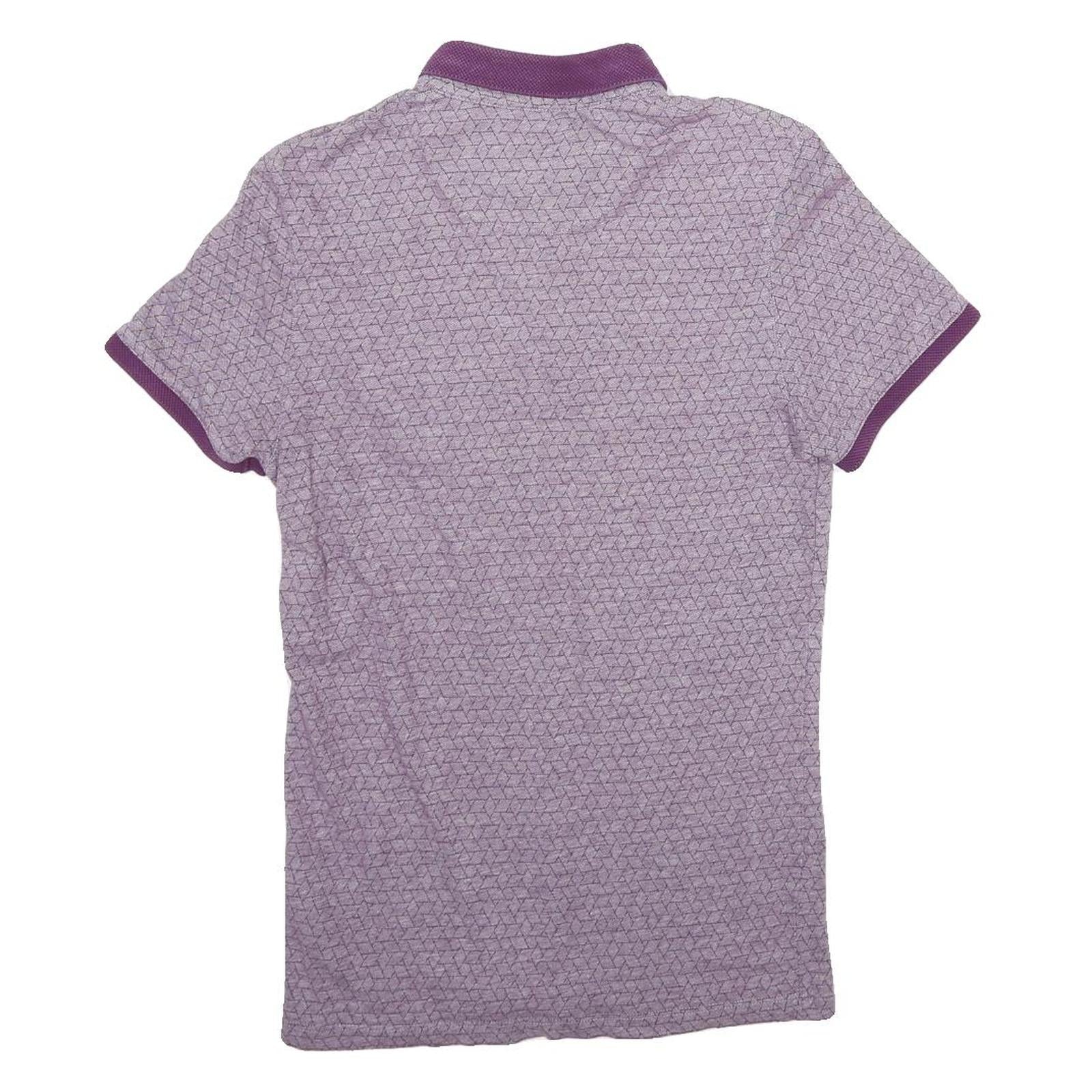 TED BAKER Mens Purple Polo Shirt Short Sleeve Geometric Print S Button Collar