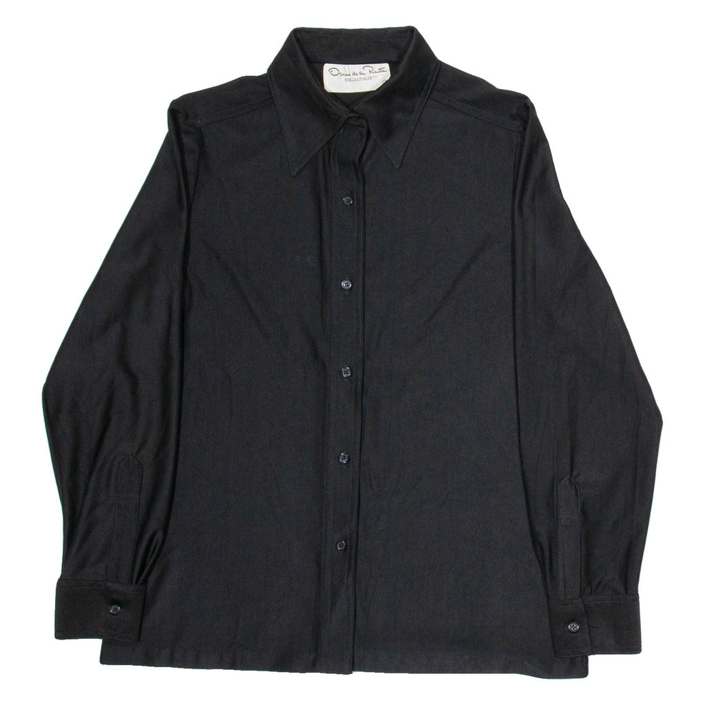 OSCAR DE LA RENTA Womens Plain Shirt Black Nylon Long Sleeve M