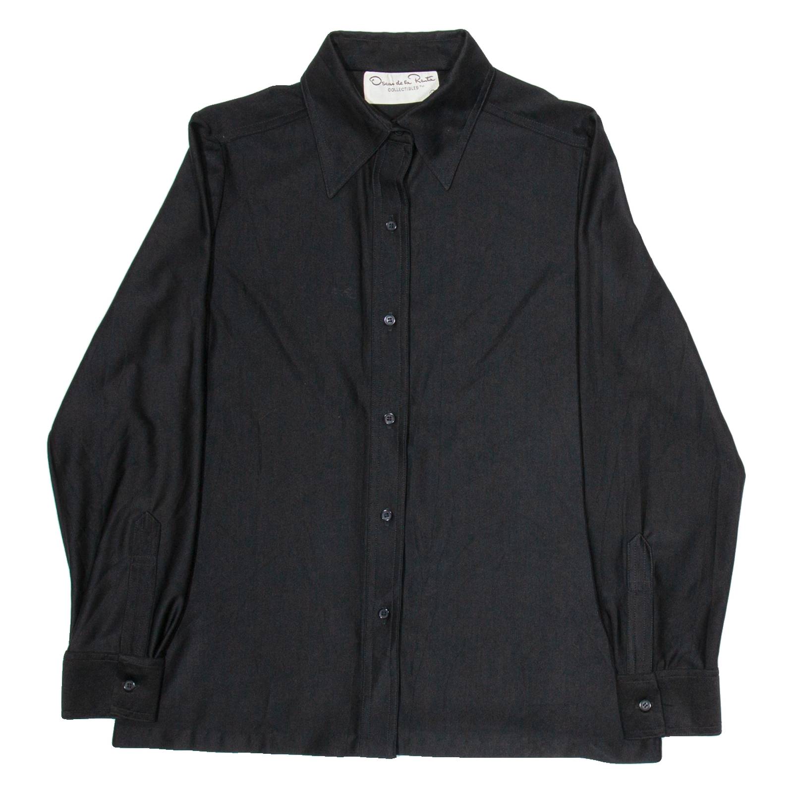 OSCAR DE LA RENTA Womens Plain Shirt Black Nylon Long Sleeve M