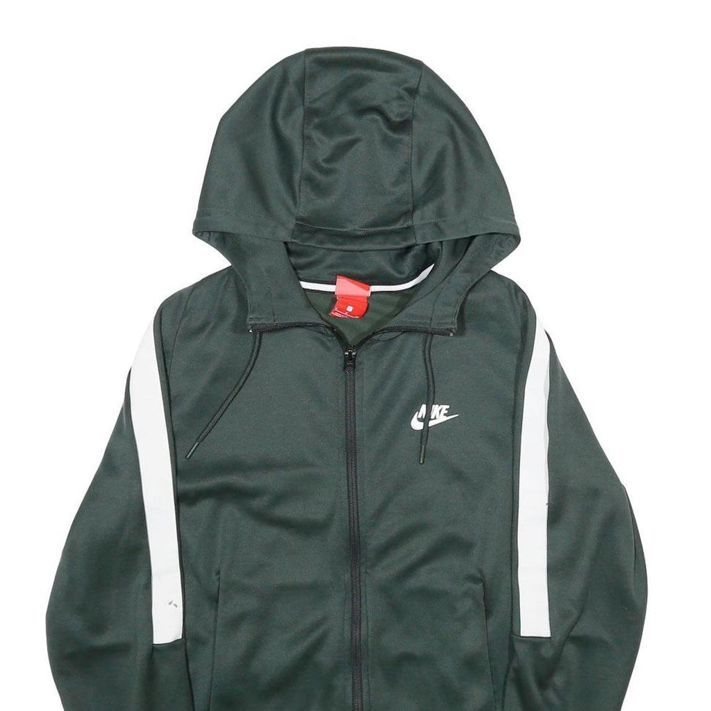 NIKE Mens Green & White Hooded Zip Up Hoodie S Sports Casual Activewear