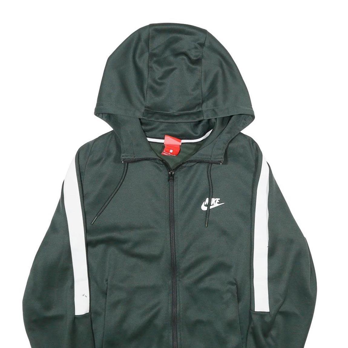 NIKE Mens Green & White Hooded Zip Up Hoodie S Sports Casual Activewear