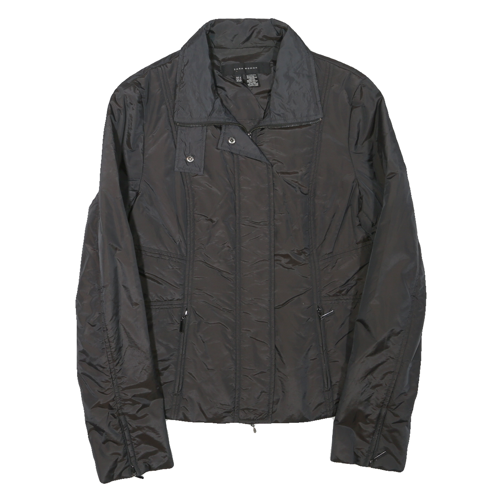 ZARA Womens Black Zip Jacket M Polyester Blend Plain Lightweight Stylish