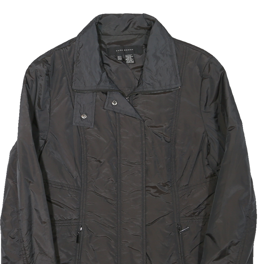 ZARA Womens Black Zip Jacket M Polyester Blend Plain Lightweight Stylish