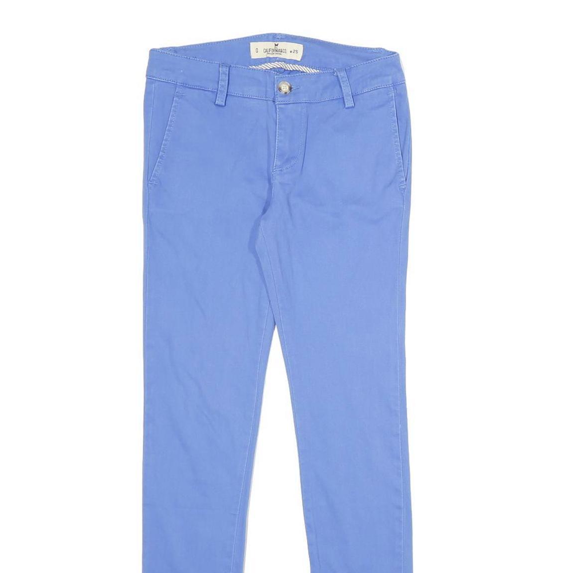 CLAIFORNIA & CO Womens Regular Fit Blue Trousers W25 L30 Cotton Blend Zip