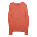 TOMMY HILFIGER Womens Coral Pink Plain Cable Knit V-Neck Jumper M Cotton