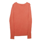 TOMMY HILFIGER Womens Coral Pink Plain Cable Knit V-Neck Jumper M Cotton