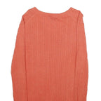 TOMMY HILFIGER Womens Coral Pink Plain Cable Knit V-Neck Jumper M Cotton