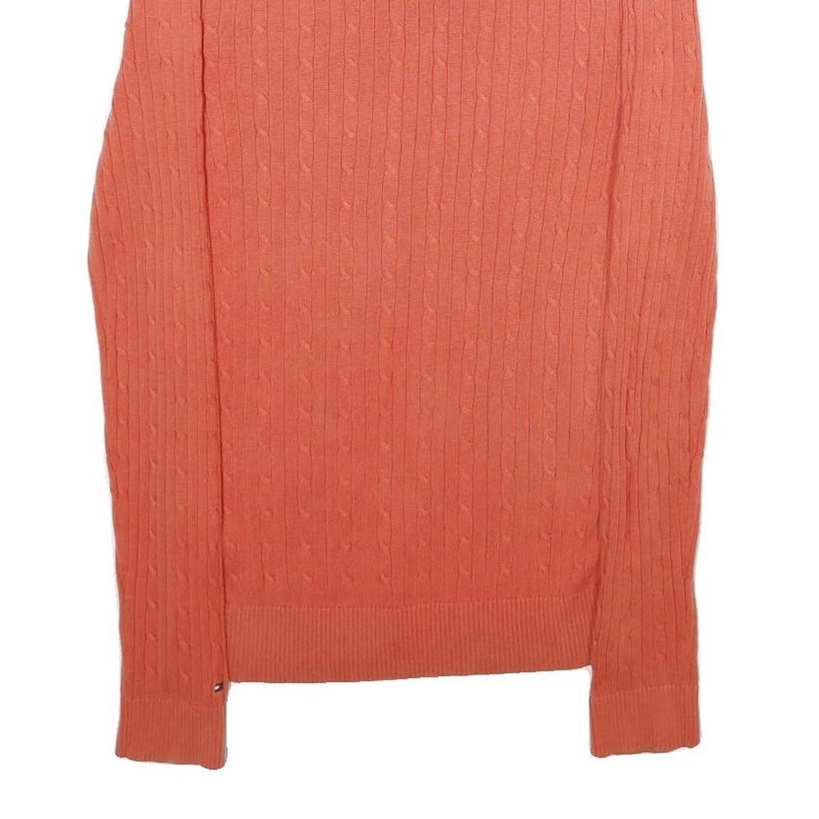 TOMMY HILFIGER Womens Coral Pink Plain Cable Knit V-Neck Jumper M Cotton