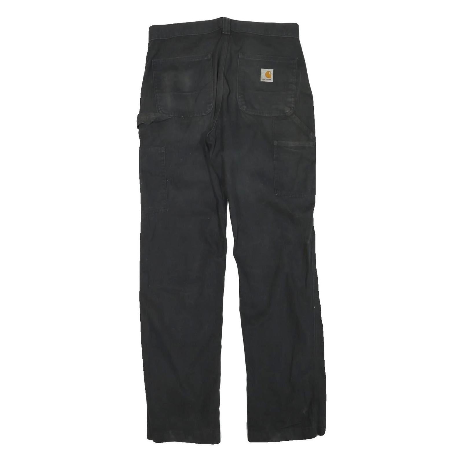 CARHARTT Mens Cotton Blend Black Regular Straight Trousers W30 L32 Workwear Zip
