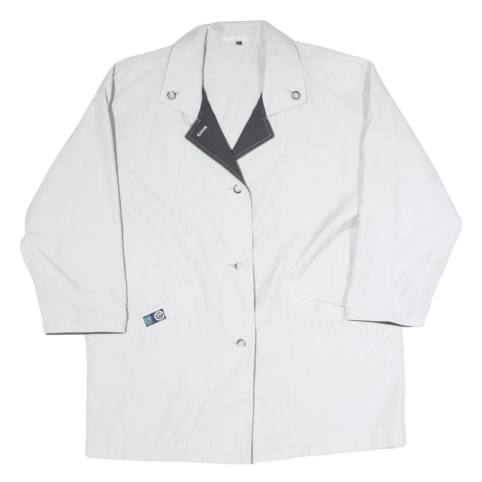 Womens White & Grey Button Closure Jacket XL Polyester Blend Classic Plain Style