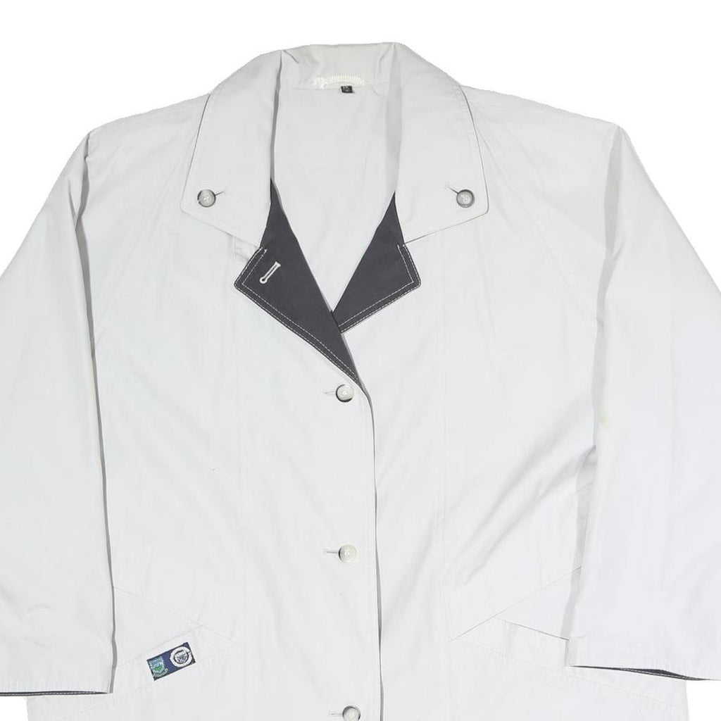 Womens White & Grey Button Closure Jacket XL Polyester Blend Classic Plain Style